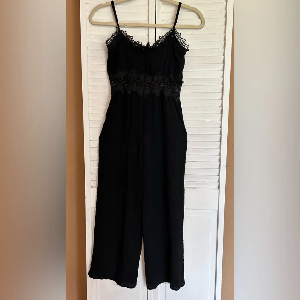 Lulus Leeta Black Swiss Dot Lace Wide Leg Jumpsuit Size XS - Image 7