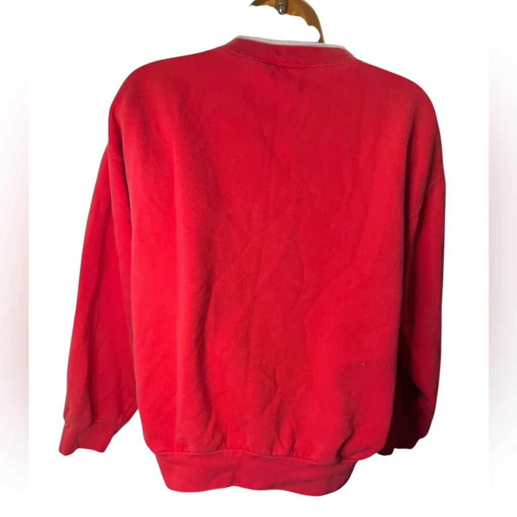Vintage 90s Y2K Metropolitan Crewneck Sweatshirt Penguin Appliqué Christmas L Red Size M - Image 2