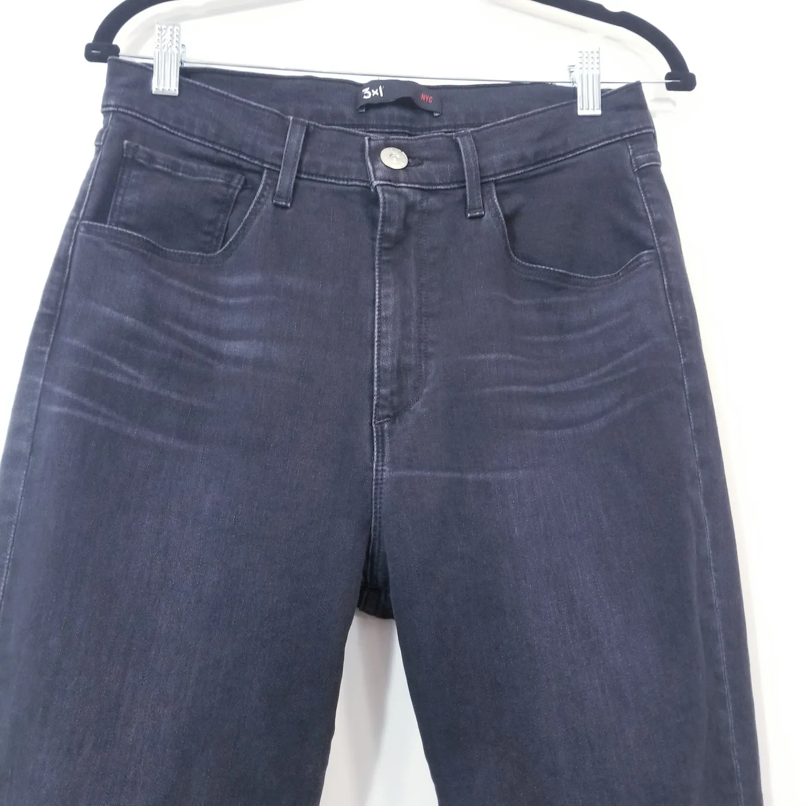 3x1 NYC Skinny Jeans Black High Rise Frayed Hem Denim - Image 3