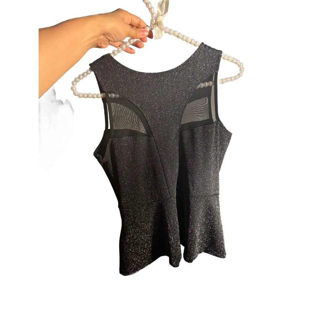 GUESS Size Small Black Sparkling Sleeveless Top Peplum Top Blouse New Years Eve - Image 3