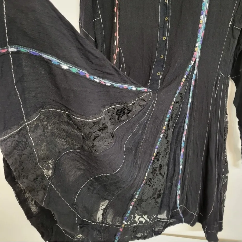 Free People FP One Womens Boho Black Long Sleeve Guaze Lace Dress - Image 5