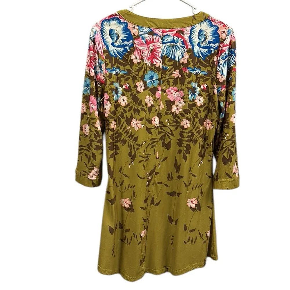 Reborn NY Collection Chartreuse Floral 3 Quarter Sleeve Mini Dress Tunic Top L Green Size L - Image 6
