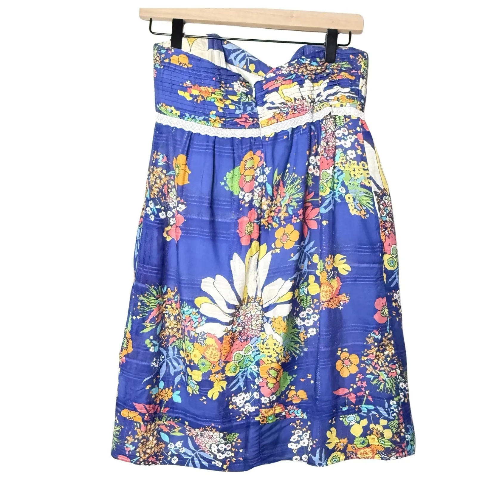 Shoshanna Dress Floral Blue Strapless Lined Cotton Silk Blend Mini Dress Women 2 - Image 2