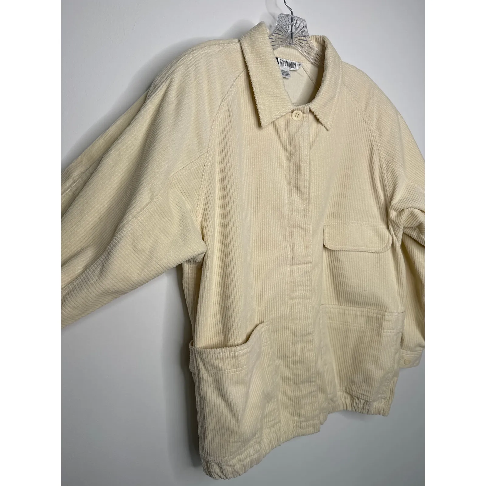 Vintage 80s/90s SK & Company Cream Corduroy Jacket puffy shoulders Hong Kong 12 Size L - Image 4