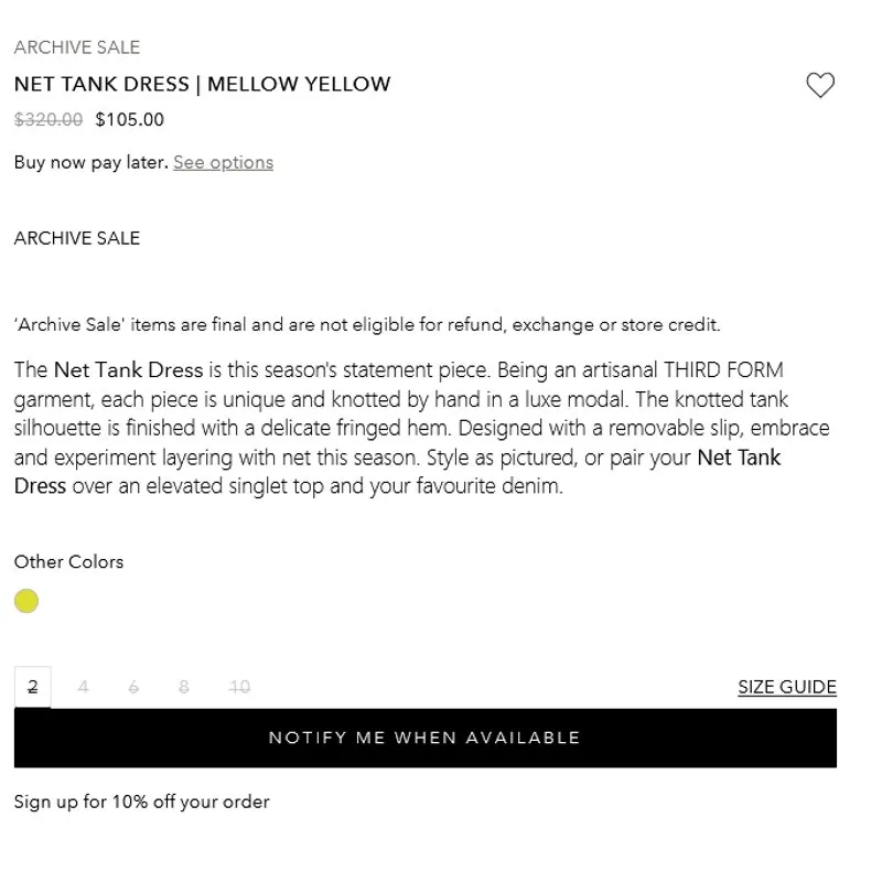 Third Form Net Mesh Tank Layered Dress US 4 Statement Street‎ LA Yellow - Image 3