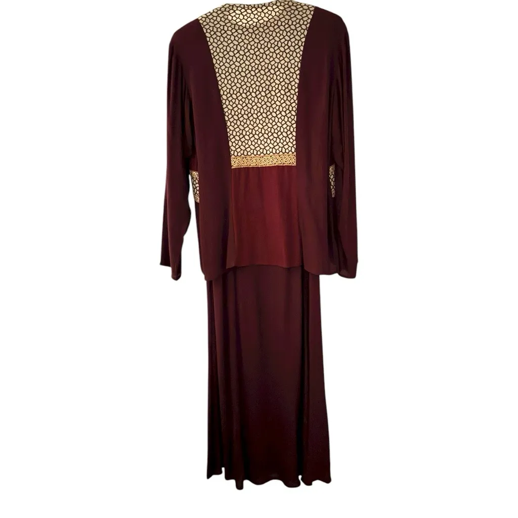 Vintage Alexis Spencer Burgundy Gold Womens Dress Cardigan Set Size 10 Elegant Red - Image 3