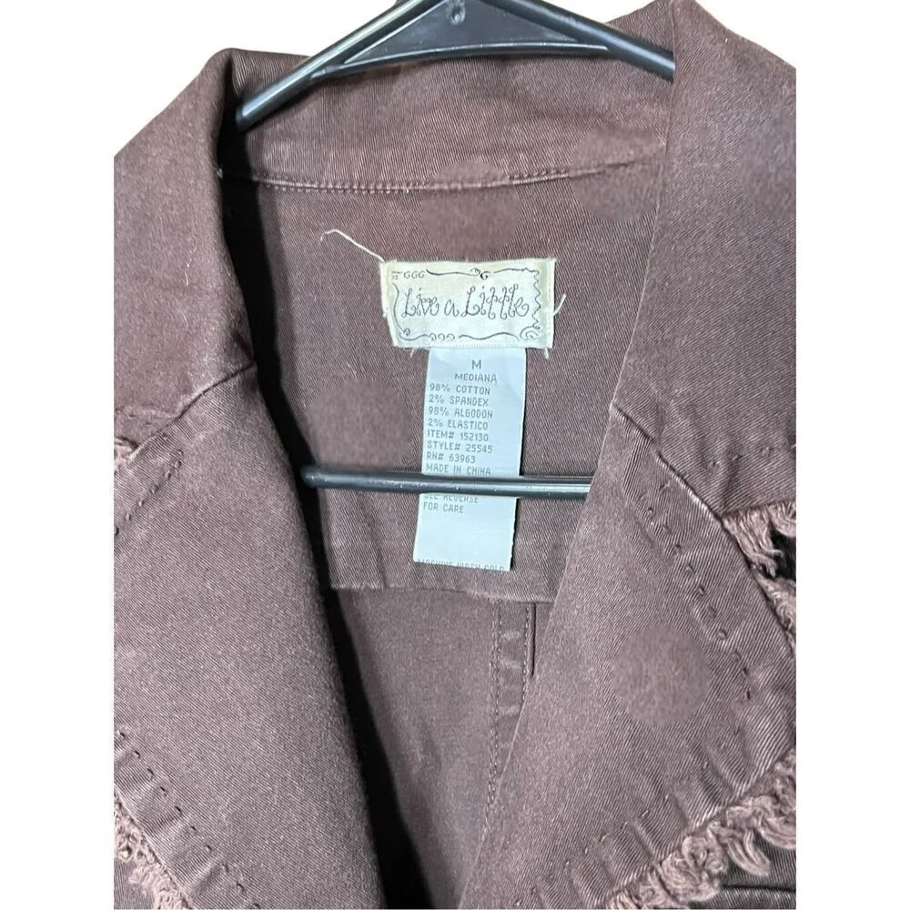 Vintage Live A Little Y2K Brown Raw Hem Frayed Blazer Jacket Size M - Image 3