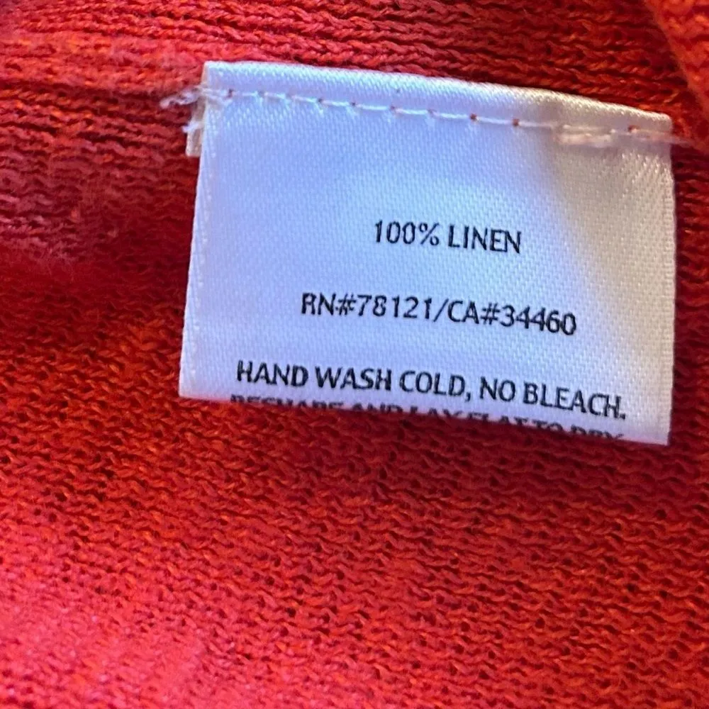 Eileen Fisher Bright Coral 100% Linen Open Front Cardigan Sweater Size Large - Image 4