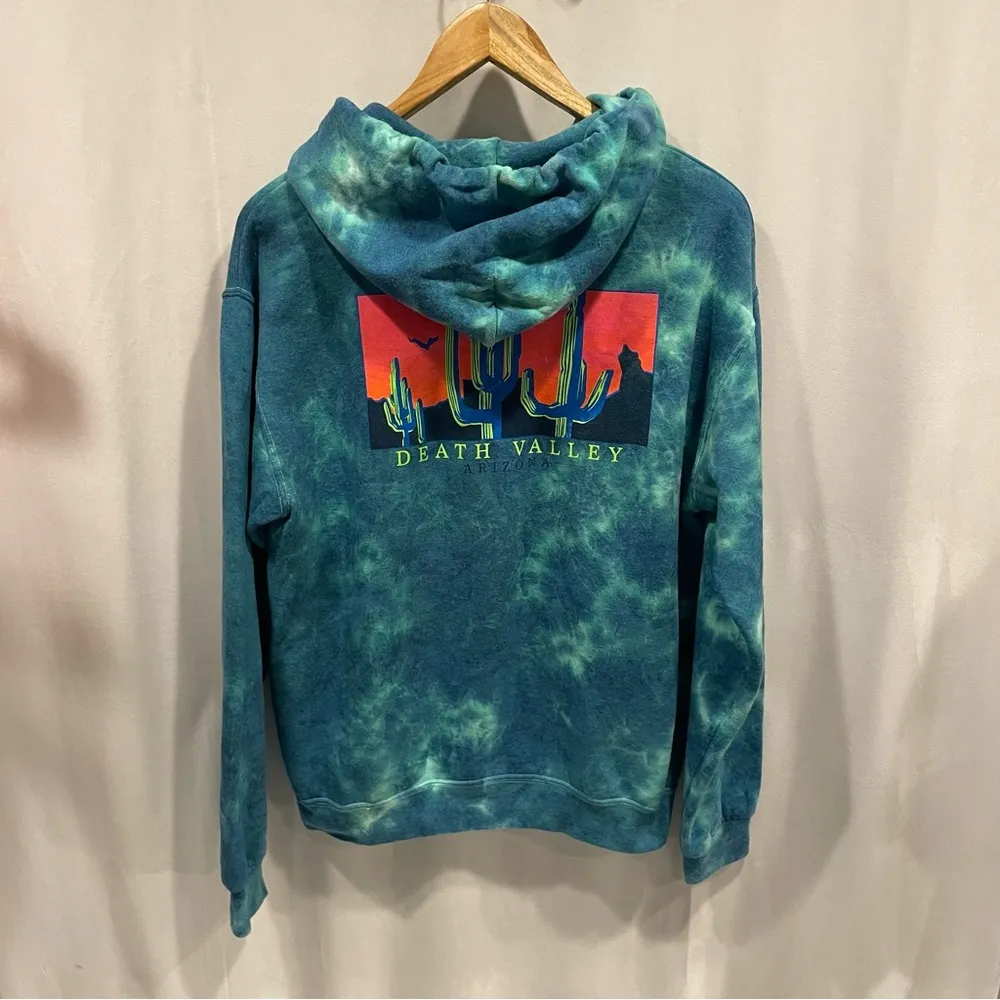 Cool teal tie dye Death Valley hoodie Artist Union soft cozy Sz Medium - Image 7