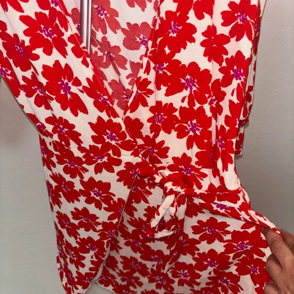 Zara Red Floral  Print Wrap Mini dress Size S - Image 7