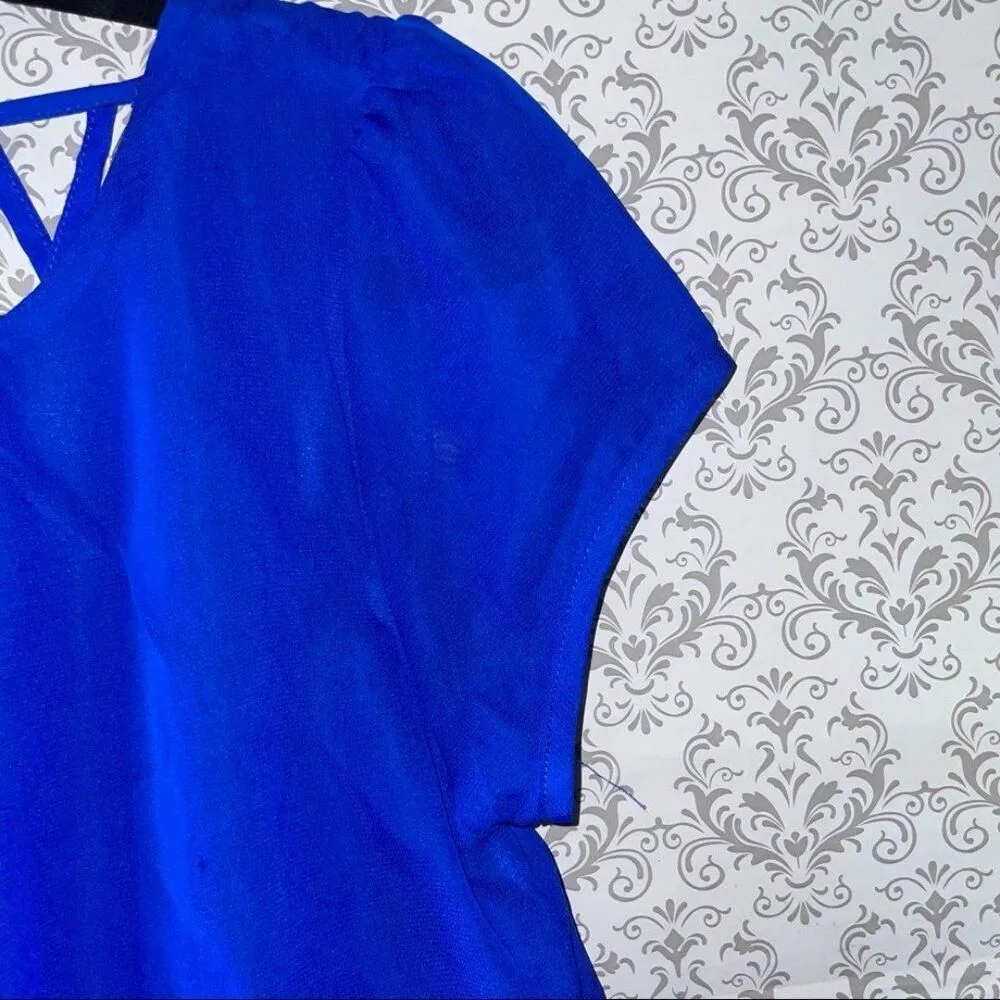 Speechless Semi formal dress size small royal blue gray round neck crisscross - Image 5
