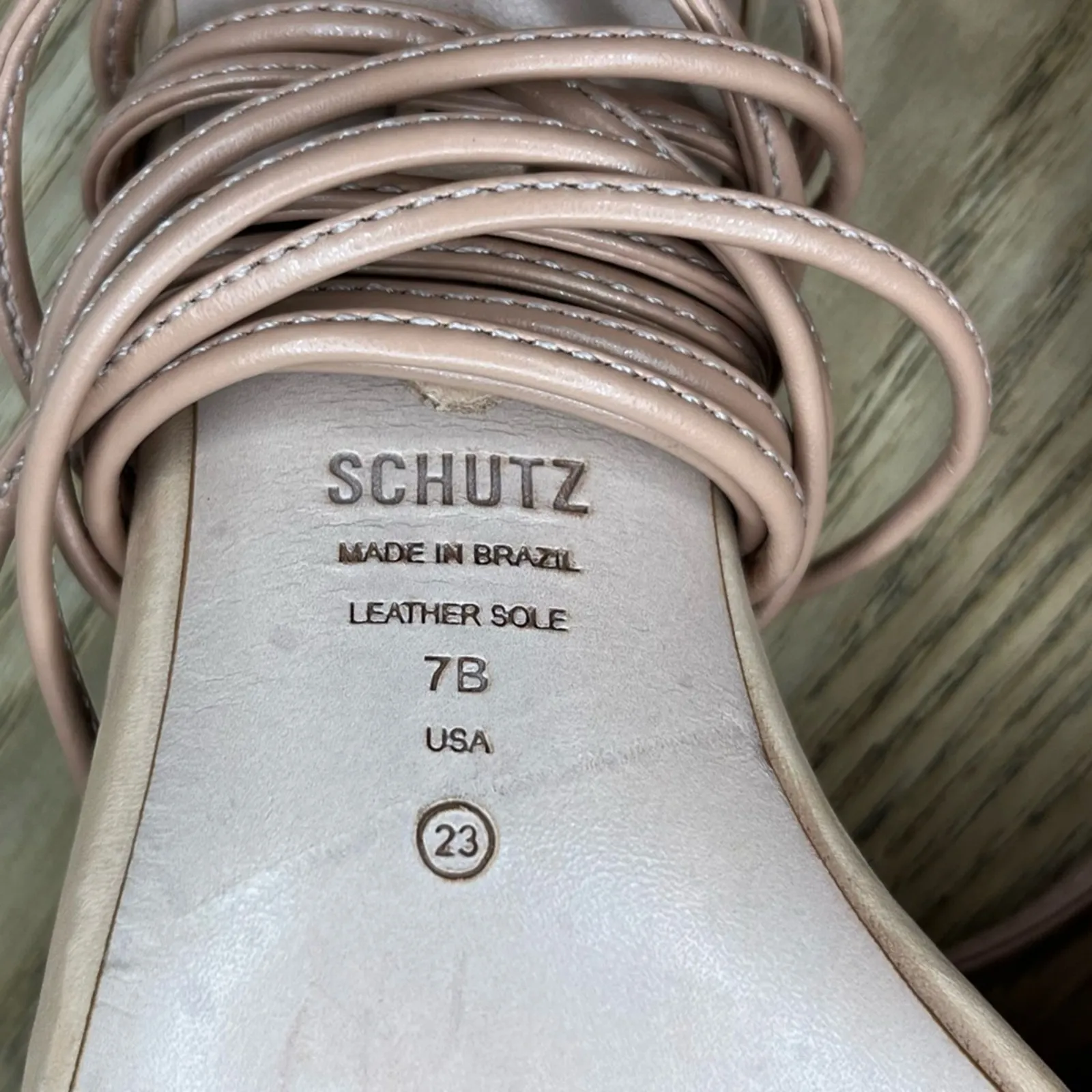 SCHUTZ Vikki Ankle Wrap T Strap Stiletto Heels Sandals Nude Women’s Size 7 - Image 5