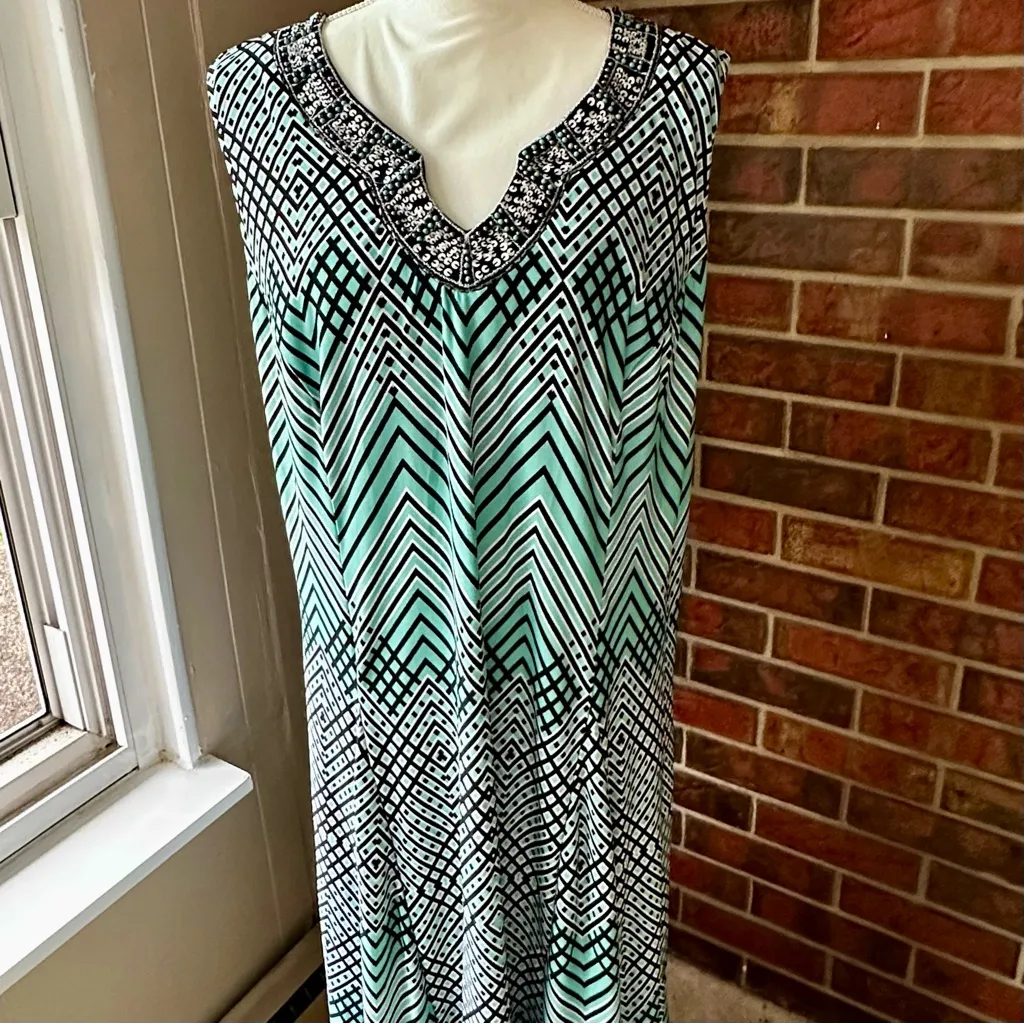 Plus Size Y2K Geometric Beaded V-Neck Midi Sheath Dress Flowy Mermaid Chevron - Image 3