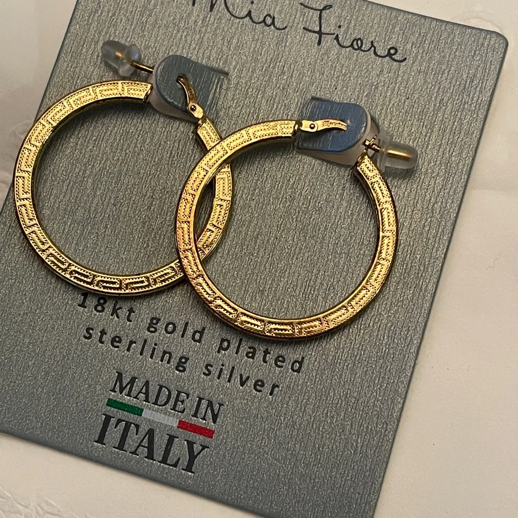 Mia Fiore Greek Key Gold Plated Sterling Silver Earrings NWT - Image 3