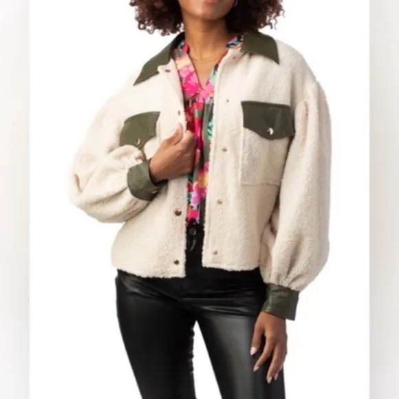 Crosby by Mollie Burch Gemma‎ Ivory Vegan Shearling Jacket Size M - Image 3