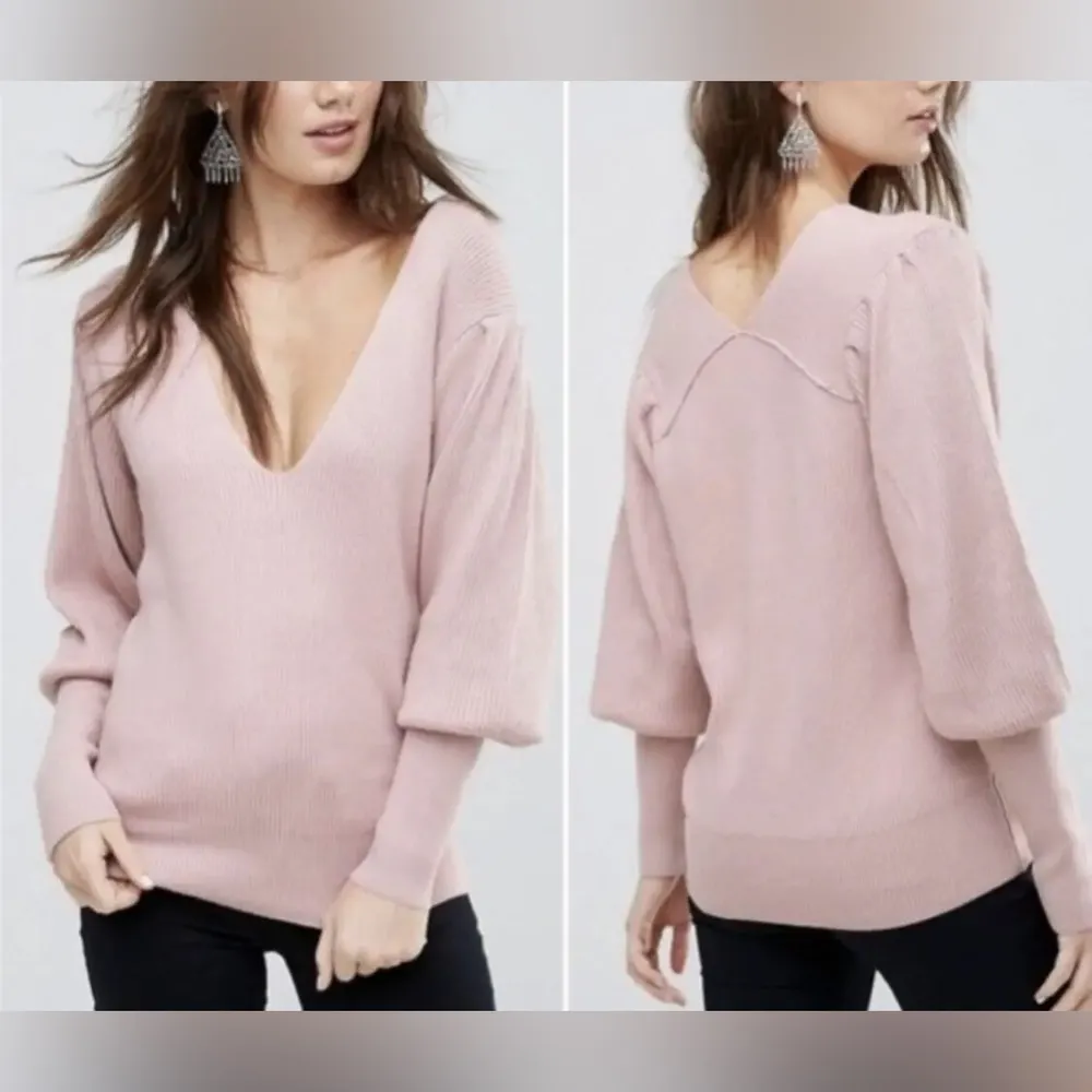 Free people Ribbed V-neck ballet pink light blush pullover batwing sweater - Image 5