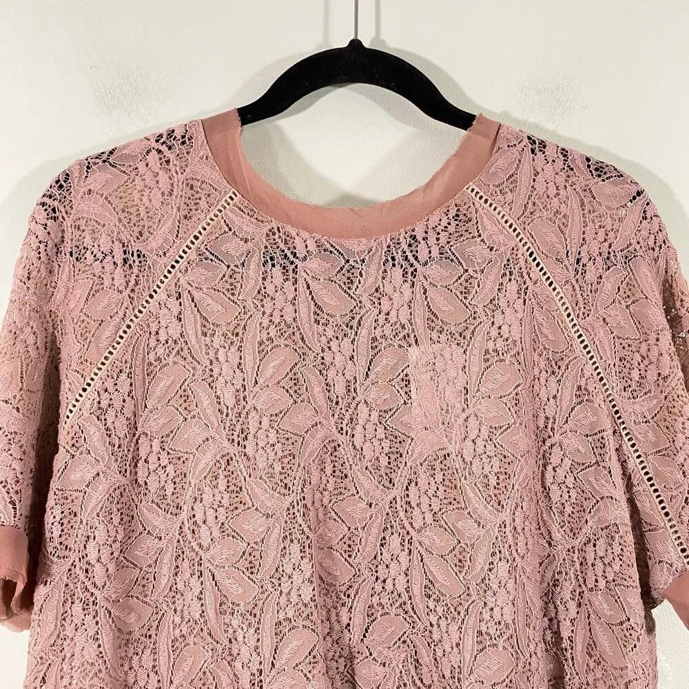 Suzanne Betro Women's Dusty Pink Overlay Lace Short Sleeve Blouse Size 2X NWT - Image 2