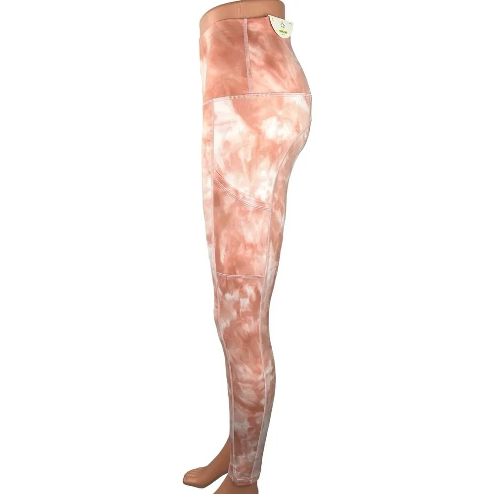 NEW Aerie Orange Coral White Marble Tie Dye Cropped Yoga Leggings Size S - Image 2