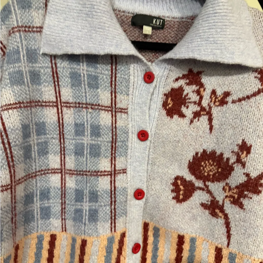 KUT From The Kloth Patchwork Knit Cardigan – Size L - Image 7