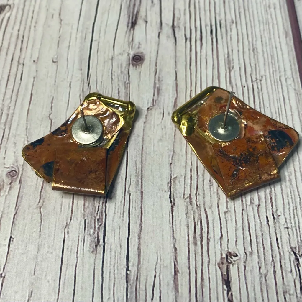 Brutalist Copper & Brass Collar Necklace + Earrings Set – African Express Tan - Image 4