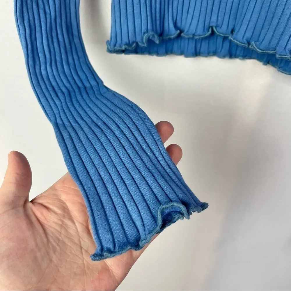 NEW Spiritual Gangster Blue Ribbed Lettuce Edge Cropped Long Sleeve S - Image 7