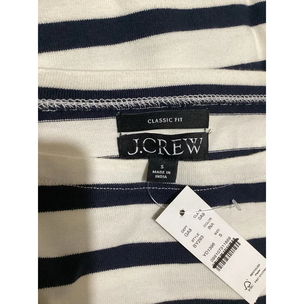 J. Crew Classic Mariner Cloth Boatneck T-Shirt in Stripe Beige Navy Blue S - Image 6
