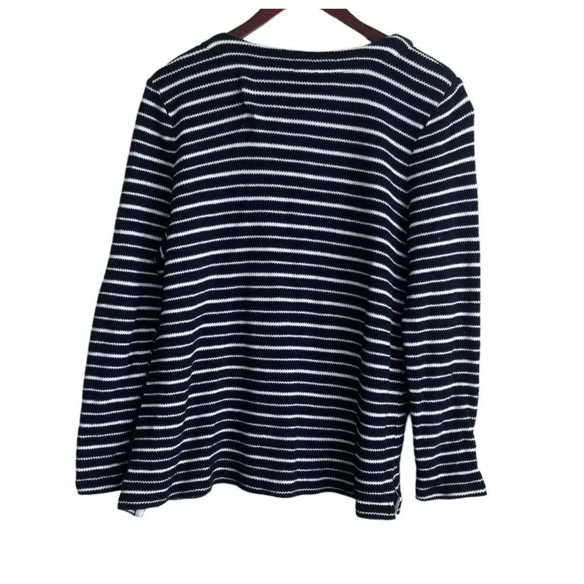 Talbots Women Top L Navy Striped Keyhole Tie Coastal Nautical Travel‎ Beachy - Image 3