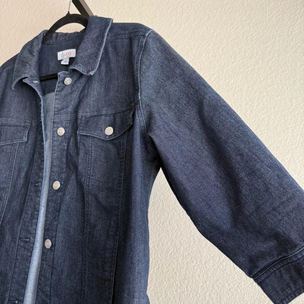 Denim & Co Vintage 90s Dark Wash Oversized Denim Jacket Collared Button Large Blue - Image 4