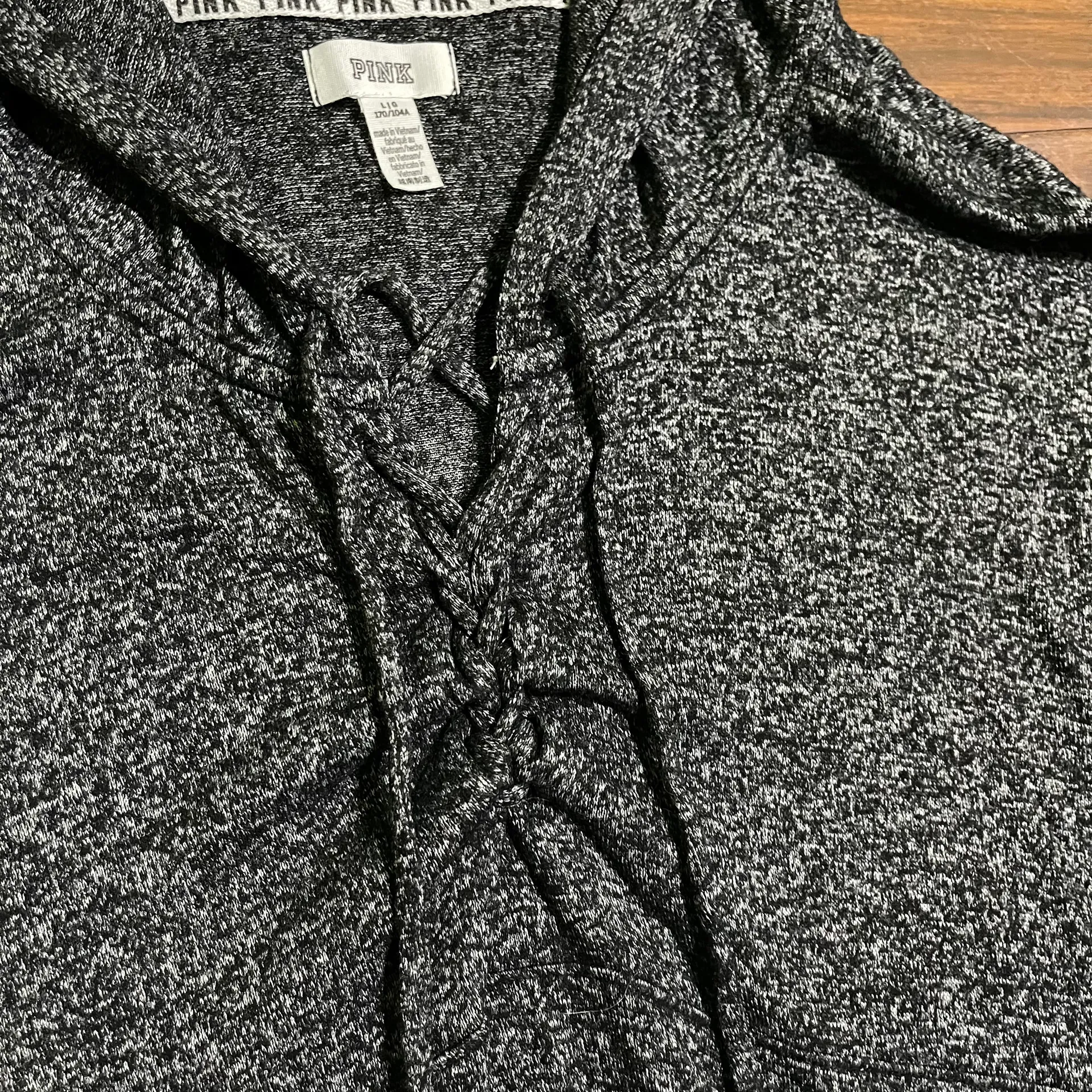 VS PINK Plush Lace Up Pullover Hoodie Size L  - Image 3