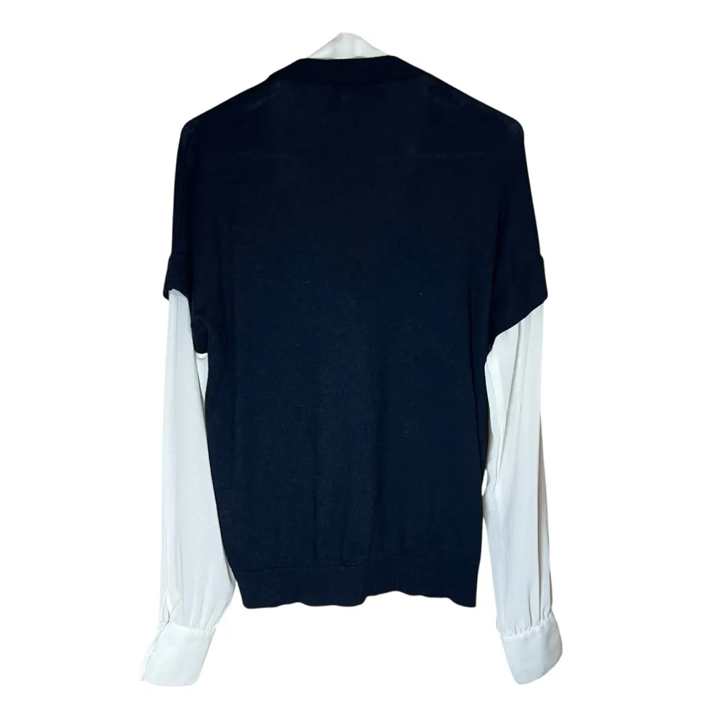 La Fee Verte Elsie Bowtie Sweater Cashmere Blend Layered Black Classic Prep Sz M Size M - Image 7