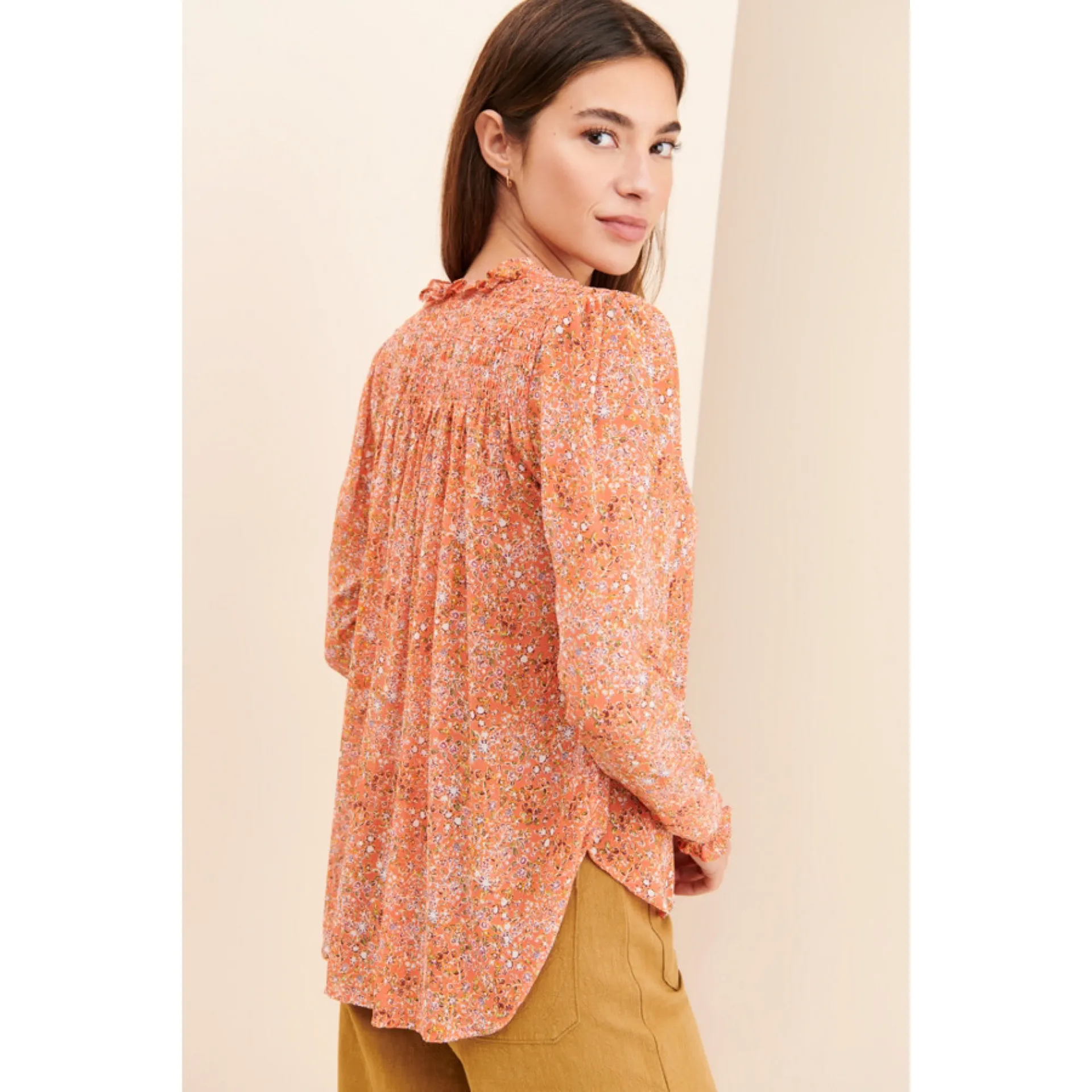 Free People Lela Blouse in Coral Combo - Image 6