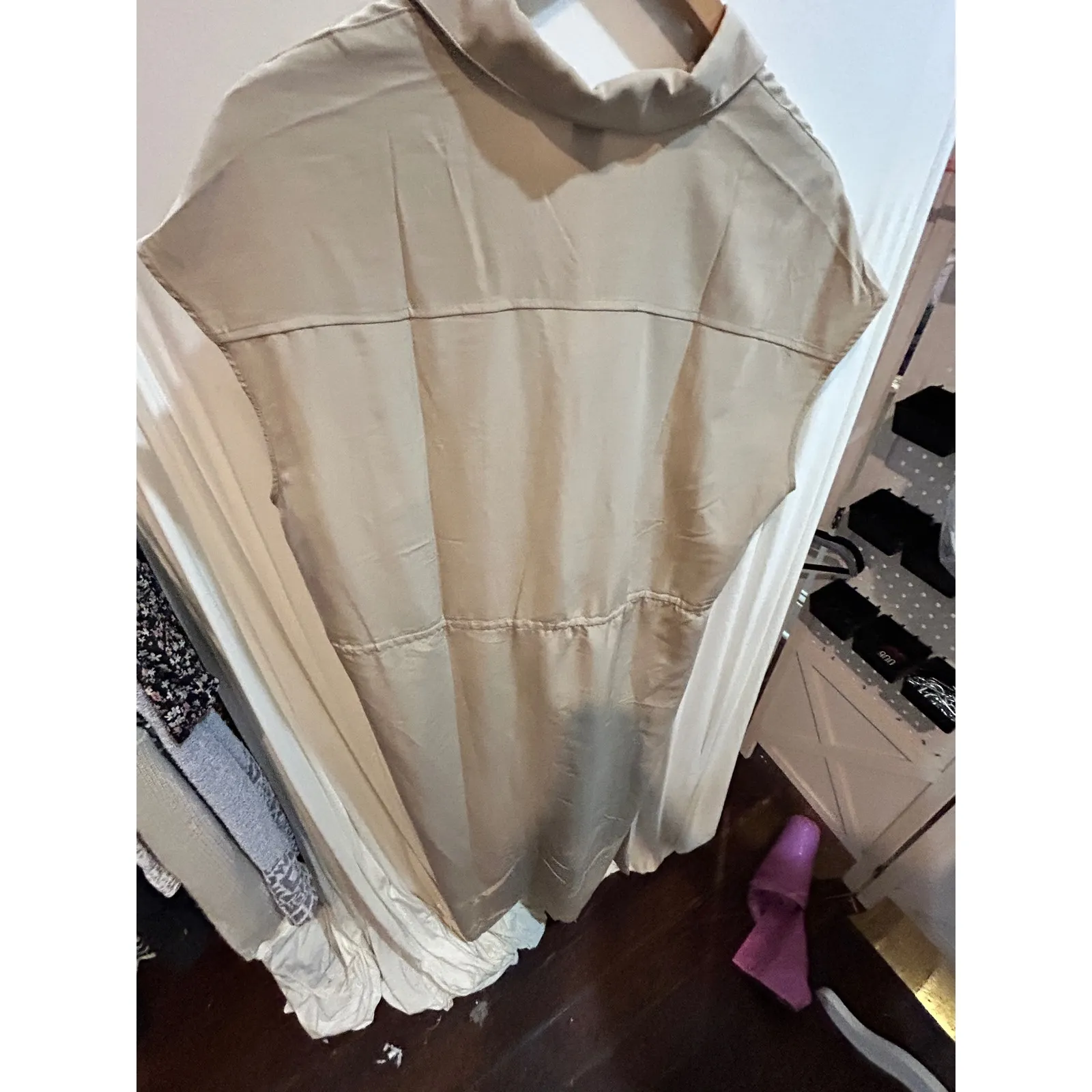 Old Navy Womens Sleeveless Shirt Dress Pockets‎ Drawstring Waist Tan Large - Image 6