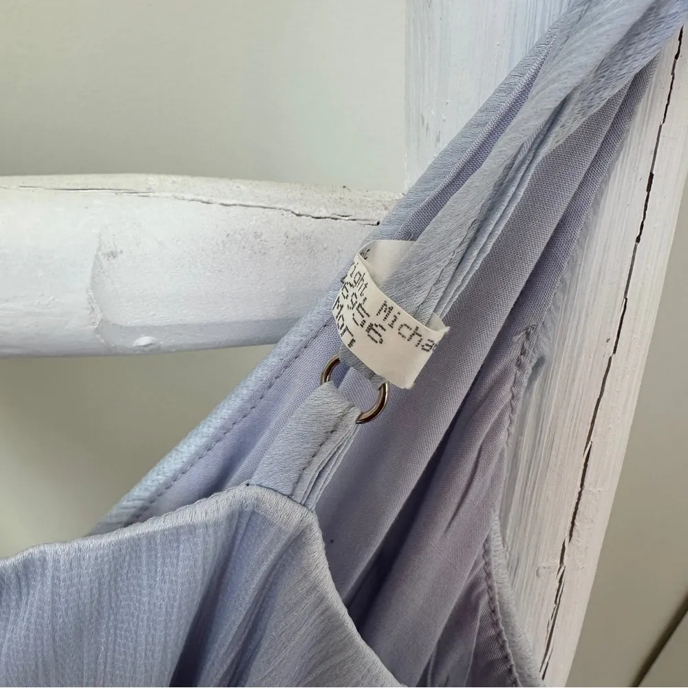 Rumor Light Blue Belted Flared Ruffle Bottom Mini Dress SZ Small - Image 3