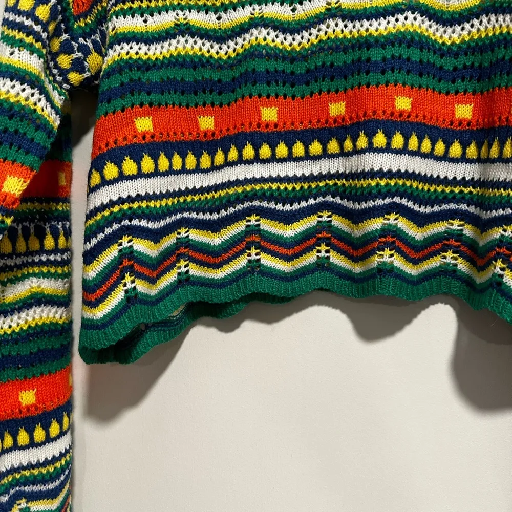 Women’s Large Striped Cropped Crewneck Sweater. Scalloped Hem. Oversized. - Image 11