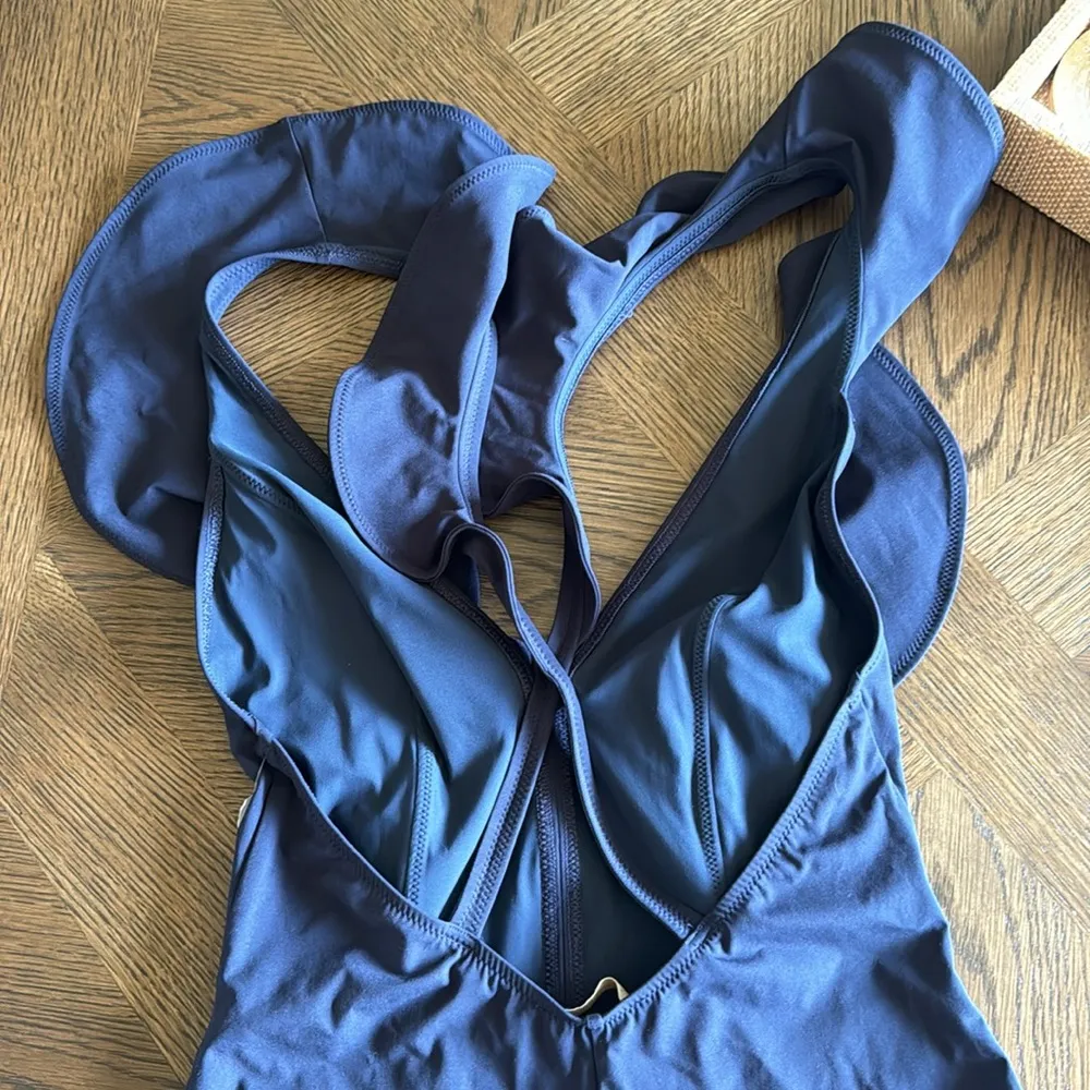 Ulla Johnson Evelina Ruffle Plunge One-Piece Swimsuit, Navy, Size Large, $380 - Image 10