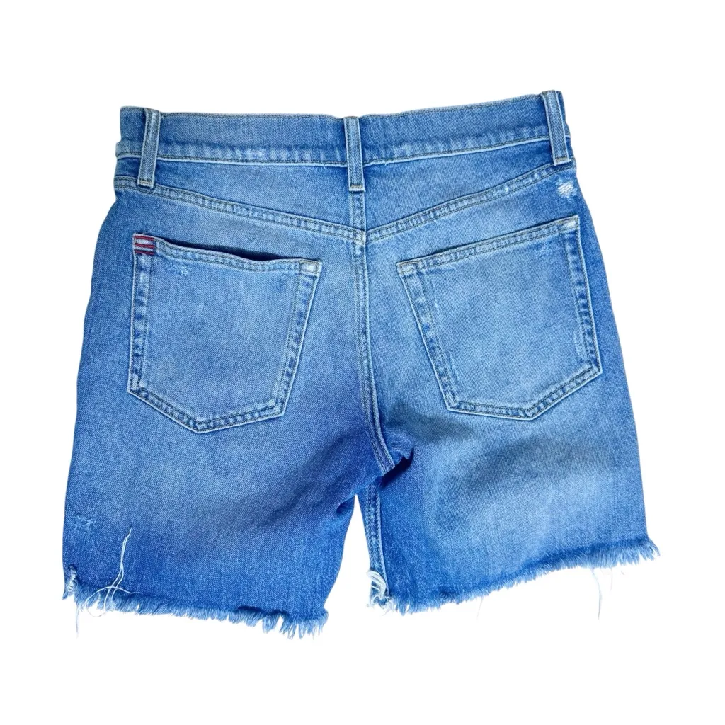 Anthropologie‎ BDG High Waist Distressed Raw Hem Denim Shorts Blue Size 26 - Image 4