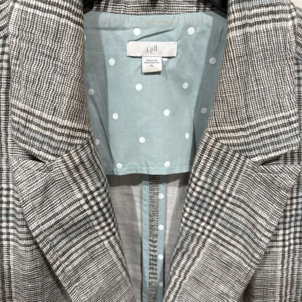 J. Jill boyfriend over sized plaid jacket linen blend blazer Women’s size XL Black - Image 3