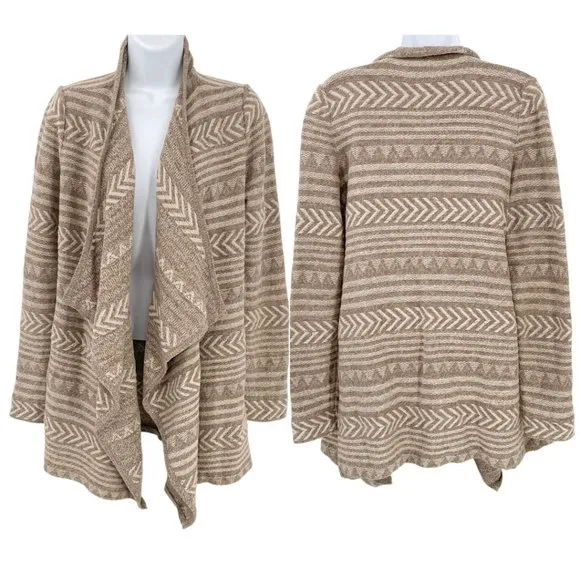 Lucky Brand Geostitch Aztec Southwestern Knit Draped Open Front Cardigan Sweater - Image 2