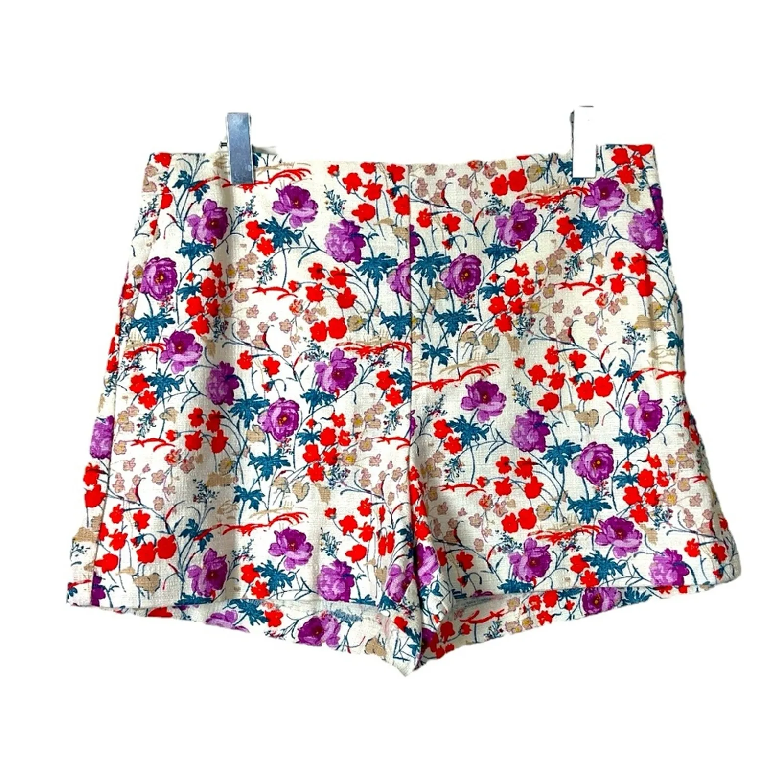 Ann Taylor New Shorts High Waisted Pockets Red Purple Floral Women's Size 14 - Image 4