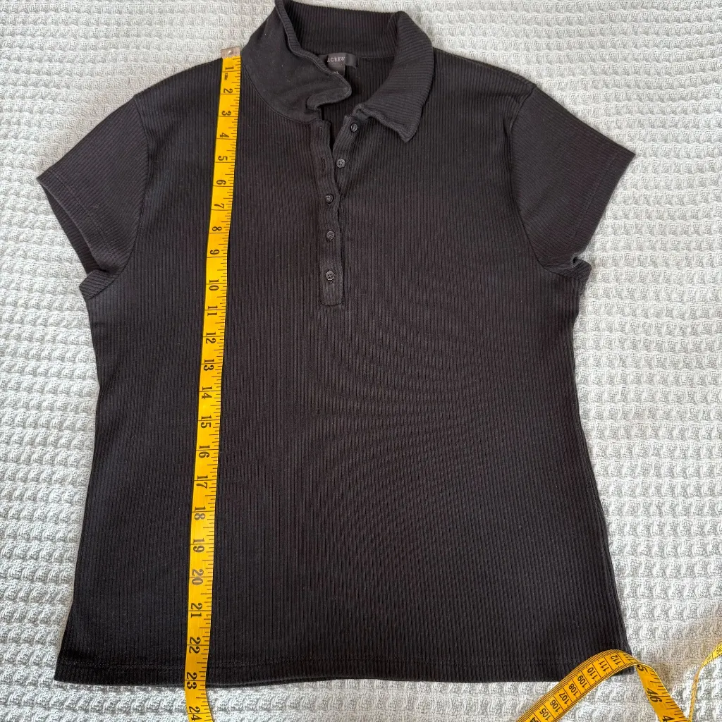 J.Crew Vintage Rib Polo Shirt Womens XL Extra Large Black Top Blouse BH923 - Image 8
