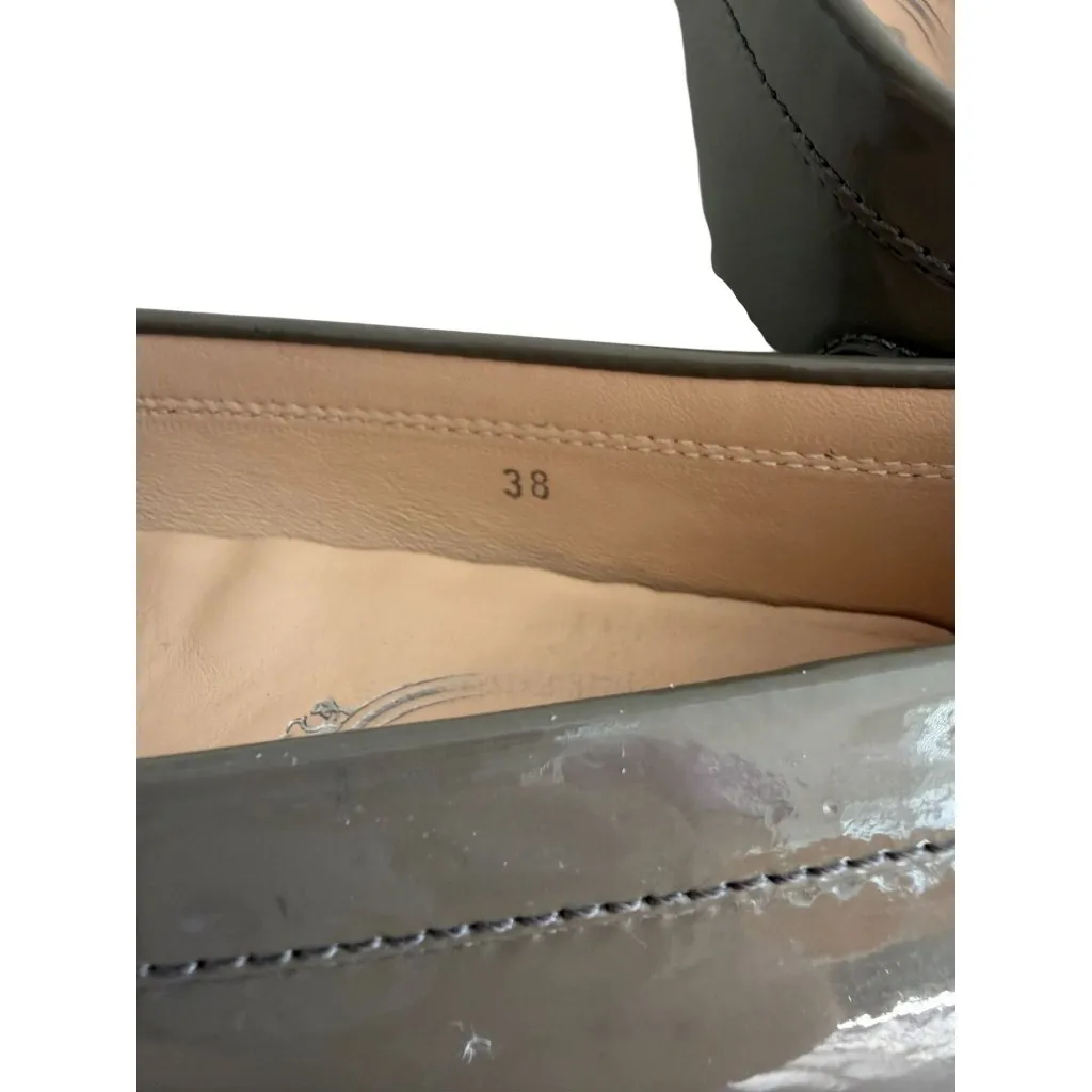 TODS Taupe Patent Leather Driving Loafers Flats Shoes Size 38 / US 8 Tan - Image 4