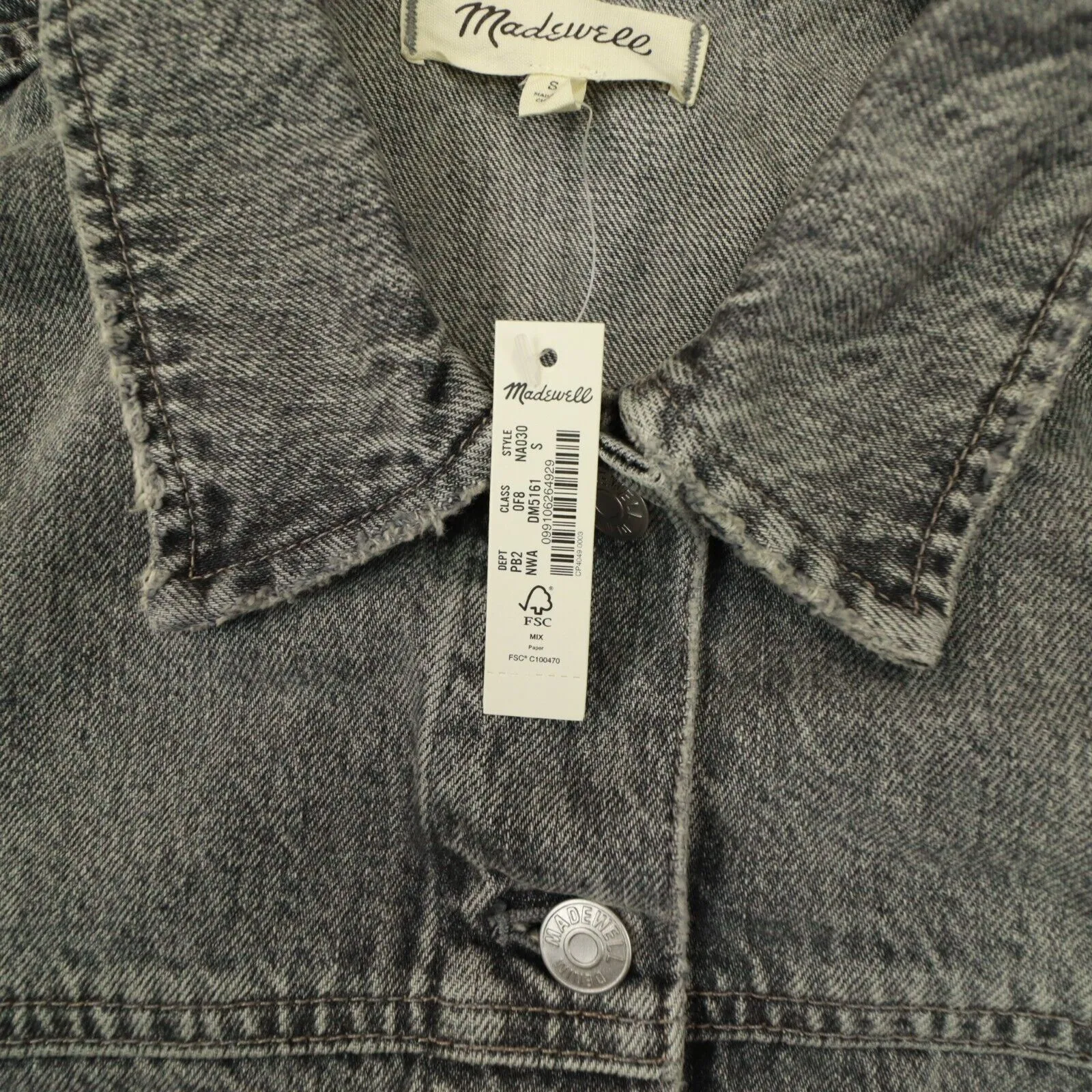 Madewell Women's Oversized‎ Trucker Jean Jacket in Noll Wash Grey Size Small NWT - Image 3