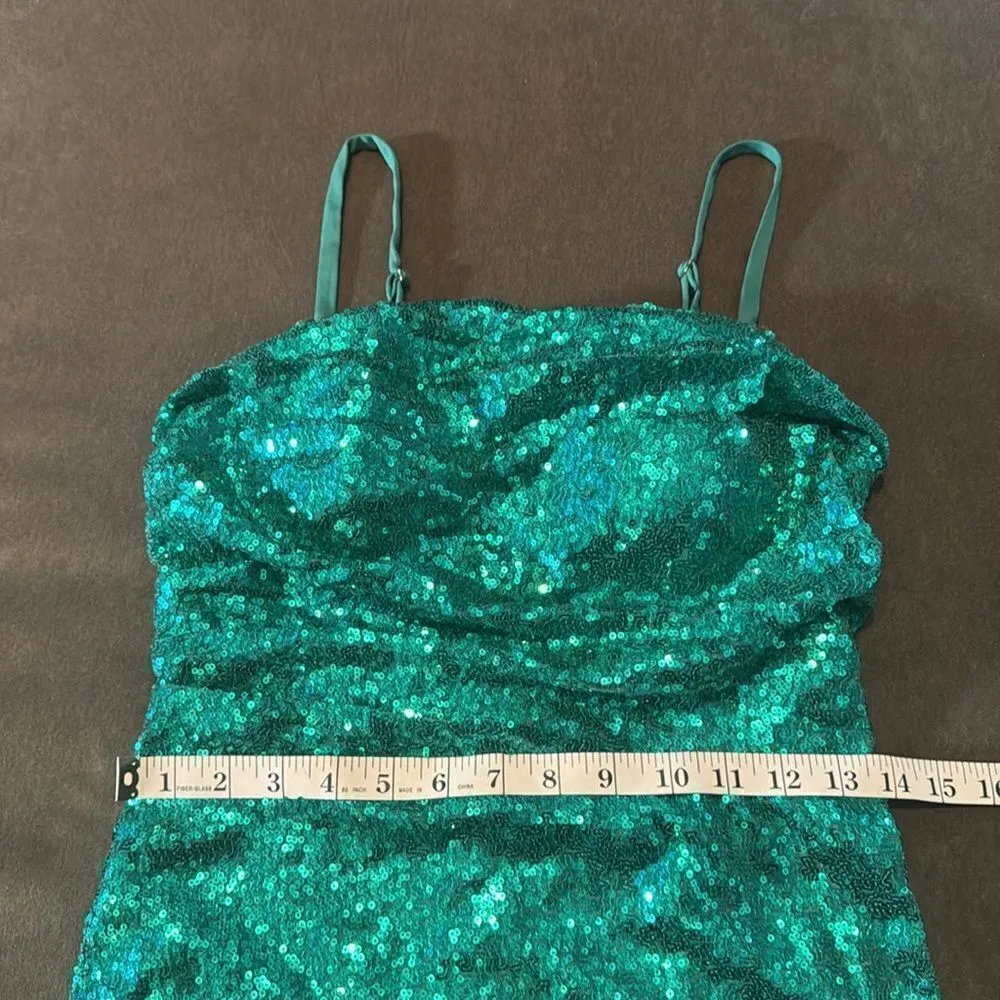Women’s Green Fully Sequined Short Party Dress Ruffle Hem Corset Back Size 8 NEW - Image 13