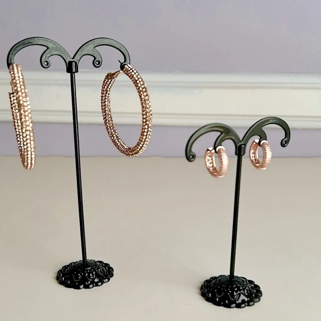 2 pair of rose gold tone sparkling earrings larger pair is from Guess - Image 3