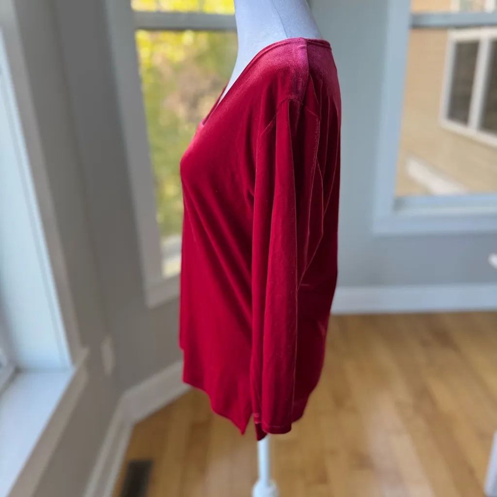 Vintage 90s Kathy Ireland Red Velvet Square Neck Holiday Top Size Medium - Image 2