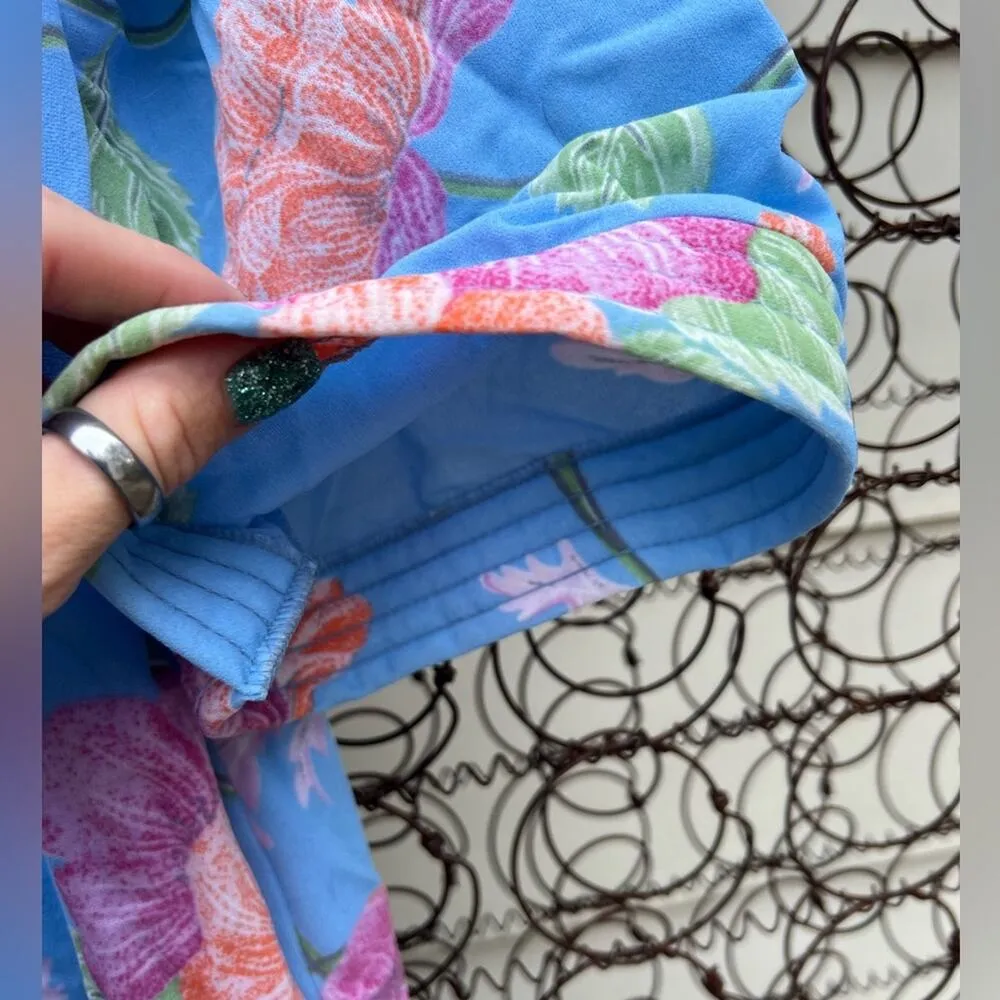 Vintage Sears Take Along tropical floral hibiscus zip up night gown house dress Blue Size L - Image 6