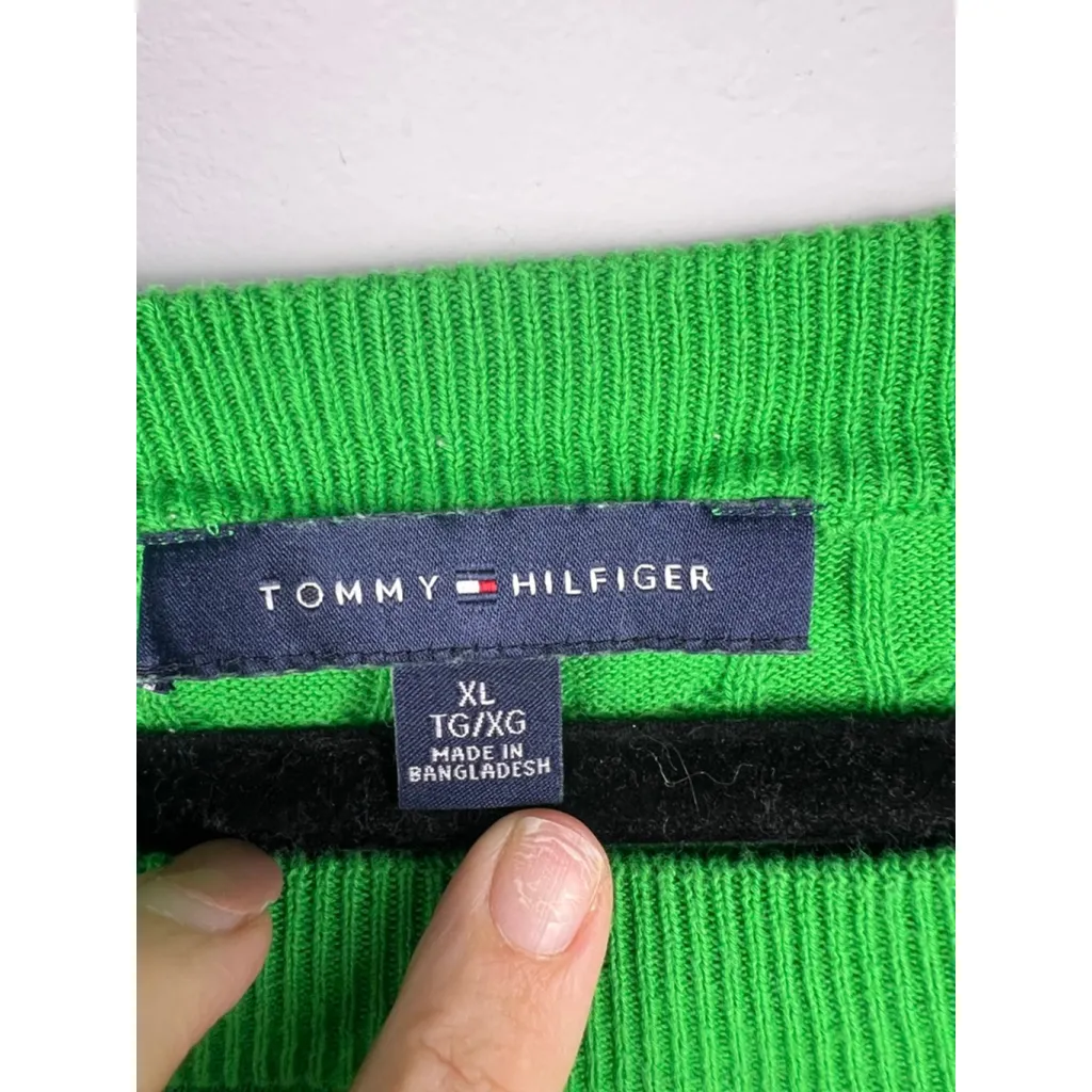 Tommy Hilfiger Women’s XL Cable Knit Sweater Bright Green 100% Cotton Crewneck - Image 2