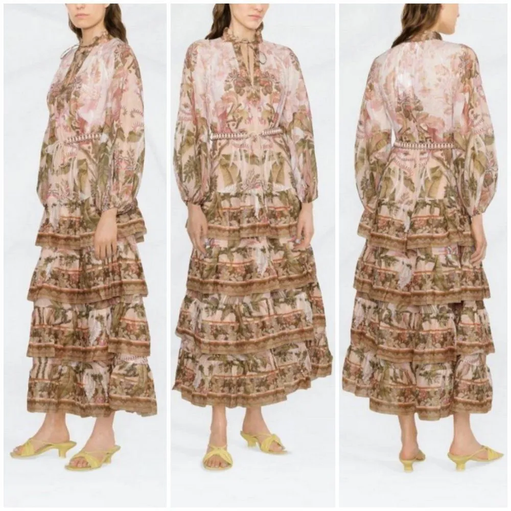 đź’•ZIMMERMANNđź’• Lyre Ruffle Tiered Billow Sleeve Midi Dress ~ Spliced US 6 NWT - Image 9