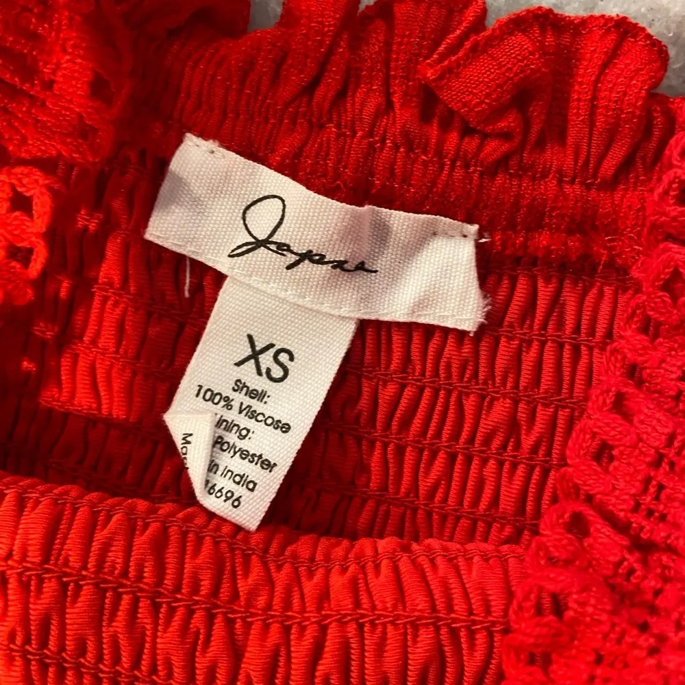 Joppa Size XS Red Stretchy Smocked Ruffle Hem Eyelet Lace Strap Crop Tank Top - Image 10