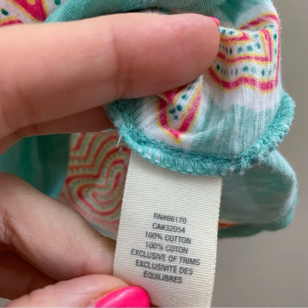 Anthropologie C Keer Abstract Beaded Floral Aqua Blue/Coral Top - Image 4